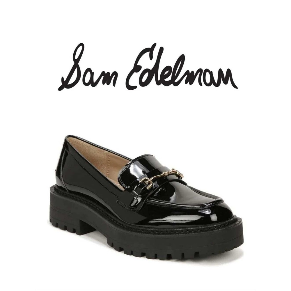 Sam Edelman Laurs Black Leather Platform Lug Sole Horsebit Loafers Shoes